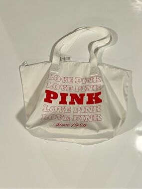 PINK Victoria's Secret White Tote with Red Logo Print
